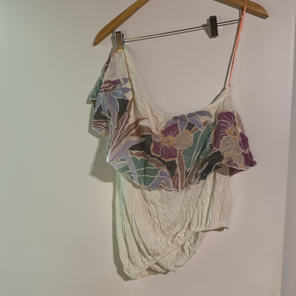 Free People one shoulder White and Purple Top